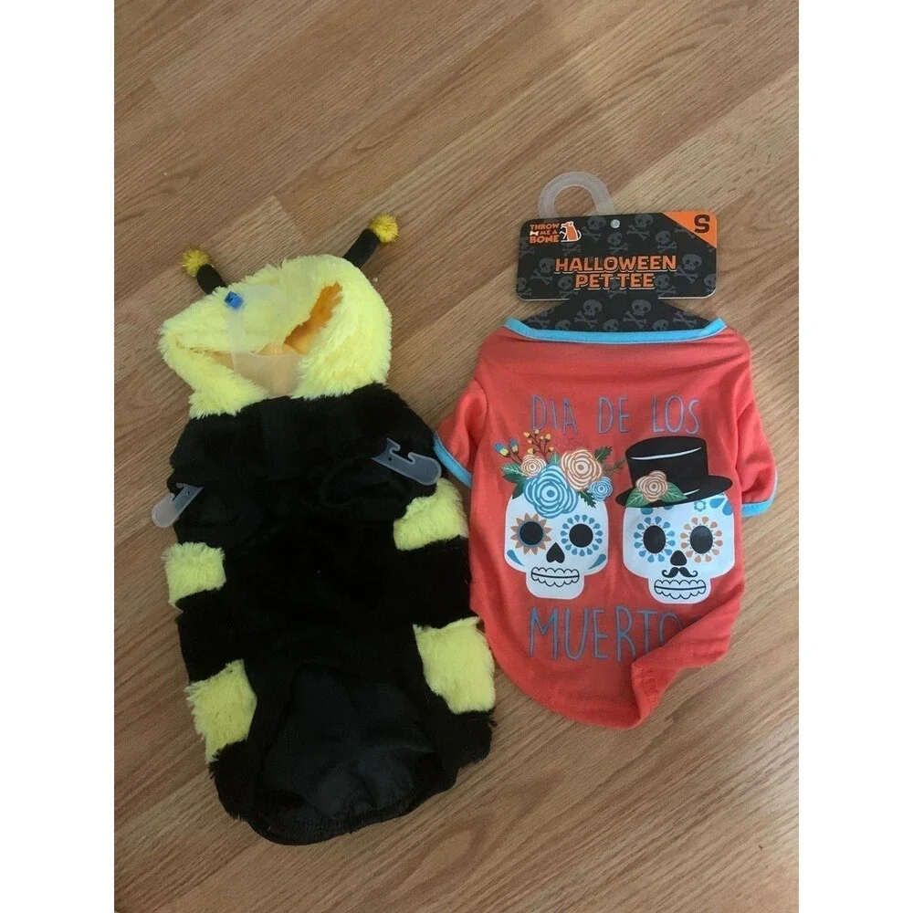 Lot x2 PET Halloween Costume Bee Dia Muertos